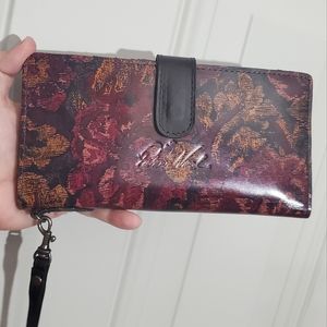 Patricia Nash Leather Valentia II Wallet Wristlet Vintage Floral Brocade EUC